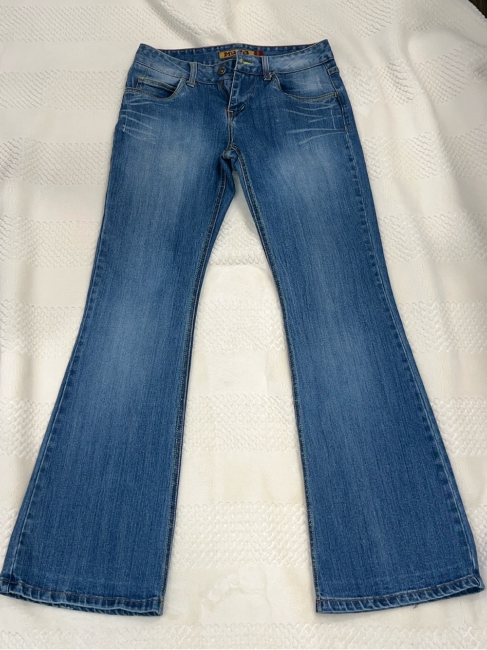 Mudd Women's - Rare - Y2K Style Blue Flare Jeans - Mid Wash